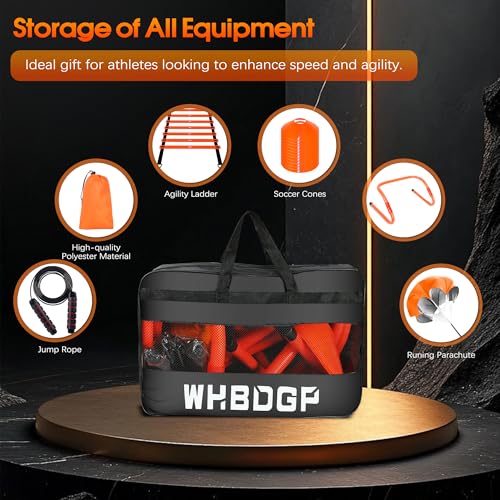Agility Ladder Speed Training Equipment Set-20ft Agility Ladder,12 Soccer Cones,4 Hurdles,Jump Rope,Running Resistance,Soccer Football Training Equipment with Carrying Bag for Kids Adults - color: Orange
