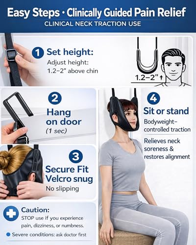 Upgraded Over-The-Door Cervical Neck Traction Device – Portable Adjustable Neck Stretcher for Neck Pain Relief, Spine Alignment & Posture Correction, Home Physical Therapy Kit, 330 lbs Support (Black)