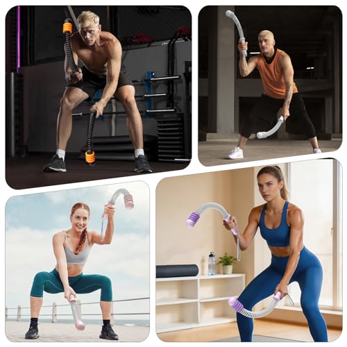 2PCS Heavy Duty Ropeless Battle Ropes, Adjustable Cordless Battle Rope for HIIT Cardio Workout, Non-Slip Spiral Handle Home Gym Equipment Pink