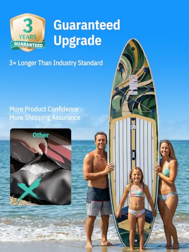 Niphean (Extra Large) Inflatable Paddle Board, SUP for 2+1 People/Family 500lbs Capacity Stand Up Paddle Board with SUP Accessories, StabilTrac Fin Non-Slip Paddleboard for Adults - color: Glass Green