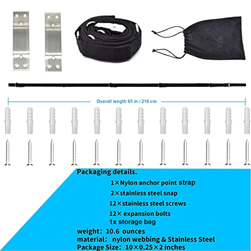 Multi Point Wall Anchor Strap for Resistance Bands Exercises, Door Anchor Strap Loops with 5 Metal D-rings, Wall Anchor Tracks Home Gym Fitness System, Simple & Effective (No Resistance Bands)