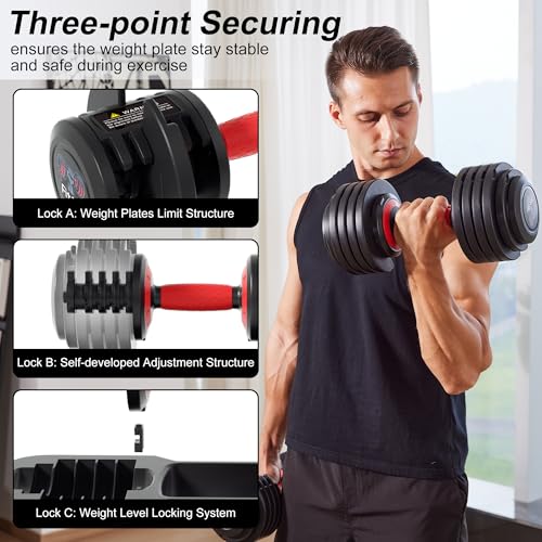 Adjustable Dumbbell Set, 10-in-1 25LB/55LB/90LB Ajustable Dumbbells with Safe Locking System, Enclosed Storage Tray, 1 Sec Fast Adjustment, Comfortable Non-Slip Textured Grip, Suitable for Home Gym Workouts Men and Women