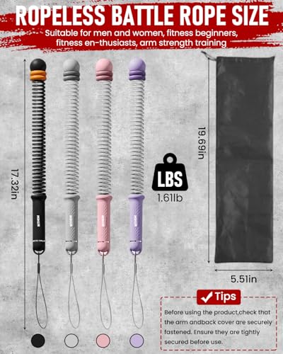Adjustable Weight Ropeless Cordless Battle Ropes Home Gym Portable Strength Training Combat Work Out Battle Ropes Sticks Resistance Springs Weighted Exercise Fitness Rope Trainer Storage Bag (Black)