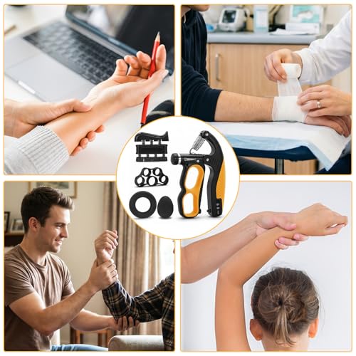 Grip Strength Trainer Kit with Mechanical Counter, 5 Pack Hand Gripper Strengthener Adjustable Resistance, Forearm Strengthener, Finger Exerciser, Wrist Strengthener, Hand Exercisers for Strength, Therapy & Rehab