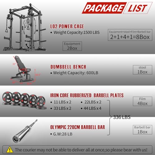 Power Rack Power Cage Multi-Function Squat Rack with Cable Crossover System Selectable More Training Attachment Power Rack for Garage & Home Gym