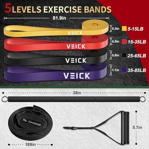 VEICK Pull Up Assist Resistance Bands for Home Gym - color: Colorful Set of 4 + Pilates Bar