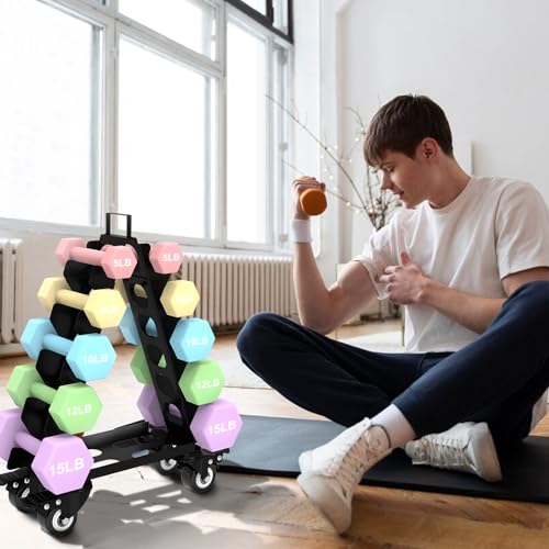Dumbbell Rack 5 Tier with Wheels(Dumbbells not included),A-Frame Metal Dumbbell Holder with Handle,Multilevel Weight Storage for Dumbbells,Tree Shape Compact Weight Rack/Holder,Perfect for Home Gym