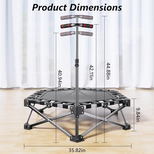 Mini Fitness Trampoline with Adjustable Handle Bar, Black, Indoor Exercise Rebounder for Kids, Foldable Frame