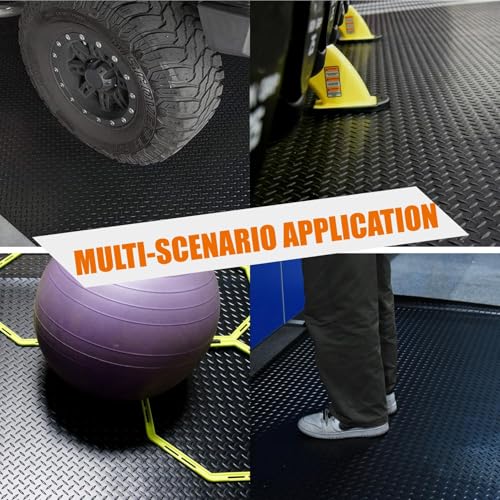 Anti-Slip Rubber Diamond Floor Mat - Durable, Non-Skid, Waterproof Floor Protection for Home, Gym, Garage, and Vehicles - 2.5 mm x 4 ft x 6 ft Rolls - Black (4x15 FT) - size: 180"L x 47.2"W x 0.1"Th