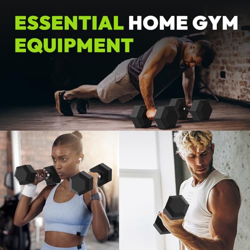 HANDBODE Hex Dumbbell Set, 2.5-65 lb Rubber Encased Exercise & Fitness Dumbbells, Weights Dumbbells Set of 2, Hand Weight for Strength Training - size: 12.5 lb, Pair, style: Rubber Handle