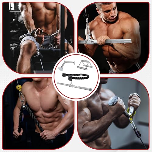 Fitvids Cable Attachment Set 800LB LoadCapacity Tricep Rope, Row Handle, StraightBar, V Bar Commercial Grade Cable MachineAccessories for Home Gym Workouts - size: 4-Piece Set-Chrome