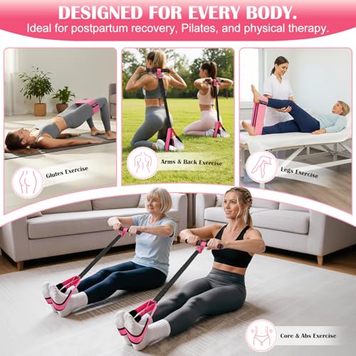 Pedal Resistance Band with Handle and Booty Bands Set for Women, 2 in 1 Fabric Exercise Bands for Core, Leg and Glutes, Full Body Home Gym Exercise Equipment for Yoga, Pilates, Physical Therapy