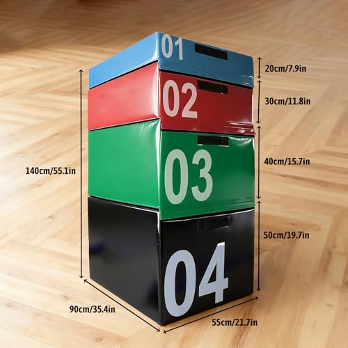 Free Combination Foam Plyometric Jump Box, Height Exercise Box Multiple Height Levels with Non-Slip Surface & EPE Foam for Plyometrics HIIT Strength Training Home Gym (Size:01#+02#+03#+04#) - size: 01#+02#+03#+04#