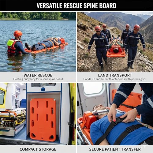 Water Floating Stretcher, PE Two-Fold Stretcher Weight Capacity 350lbs/159KG, Plastic Emergency Rescue Spine Board, Life Board with Seat Belt, First Responder Backboard