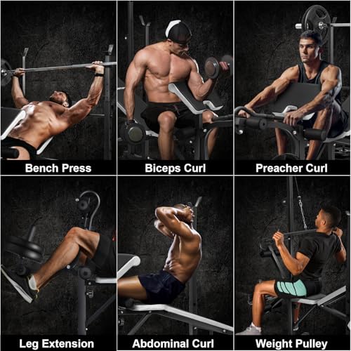 Olympic adjustable Weight Bench Set, Workout Equipment for Home Workouts, Bench Press with Preacher Curl, Leg Developer, Home Gym Full Body Workout