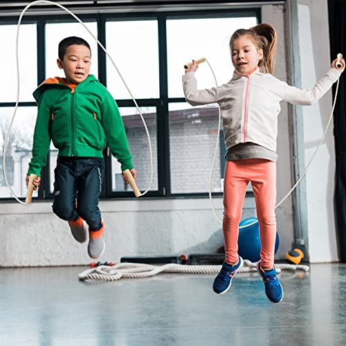4 Pcs Jump Ropes for Kids with Wooden Handle Cotton Braided Adjustable Skipping Rope for Exercise Fitness Jumping Rope for Children Boys Girls Students Preschooler Outdoor Fun Activity