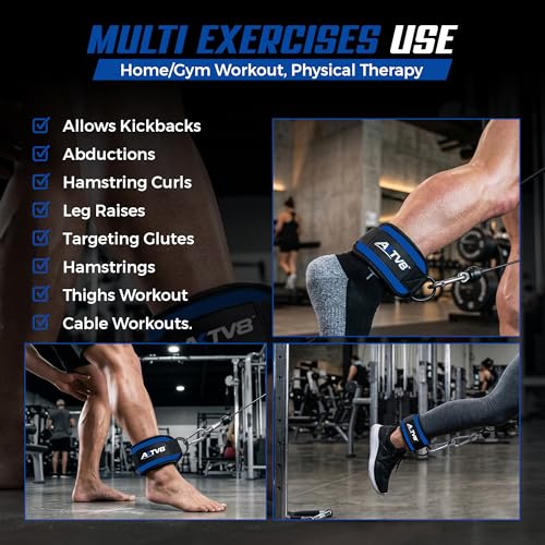 Ankle Straps for Cable Machine – Single or Pair 9mm Padded Neoprene Ankle Cuffs with Heavy Duty Dual D-Rings for Secure Glute Kickbacks, Hip Abductions, Cable Leg Curls & Lower Body Workouts