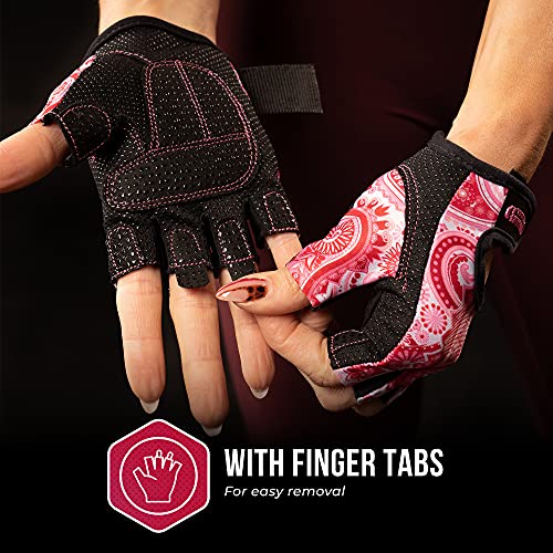 Contraband Pink Label 5387 Womens Design Series Paisley Print Lifting & Rowing Gloves (Pair) - Lightweight Vegan Medium Padded Microfiber Amara Leather w/Griplock Silicone