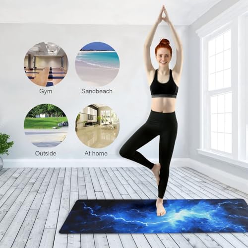 Kigai Travel Yoga Mat 71" x 24" Non Slip Natural Rubber Foldable Exercise Mat Ultra Thin 1.5mm Lightweight for Fitness, Pilates & Home Workout, Blue Lightning