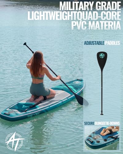 11'6"x35" Inflatable Paddle Board, 450lbs Extra Wide Stand Up Paddleboard for Adults with Premium SUP Accessories Kit & Backpack, Blow Up Kayak Non-Slip Stable Deck Boat for Yoga Fishing Surf - style: Blue A