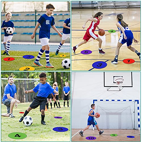 9 Inch Poly Spots Numbered Spot Markers for Gym Floor,10 Pcs Non-Slip Rubber Floor Dots with Numbers Poly Dots Flat Field Cones for Sports Training (Soccer/Basketball/PE), Dance & Classroom Activities