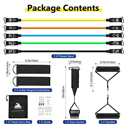 Resistance Bands Set (12pcs), Workout Bands with Handles, Door Anchor, Ankle Straps and Carry Bag, Exercise Bands for Shape Body and Home Workouts
