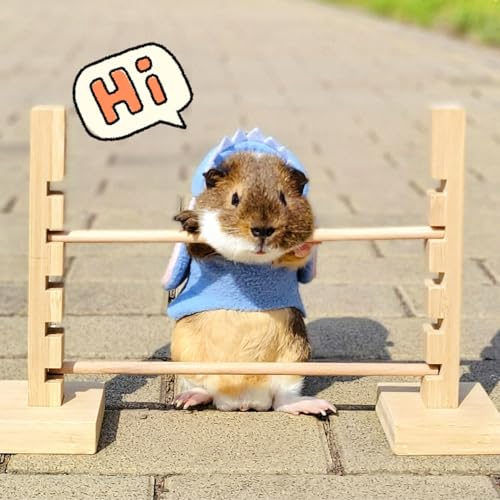Guinea Pig Jump Bar Natural Wood Obstacle Game Activity Toys Set Adjustable Height Training Hurdles Exercise Small Animal Toys for Bunny Dwarf Rabbit Chinchilla (Wood)