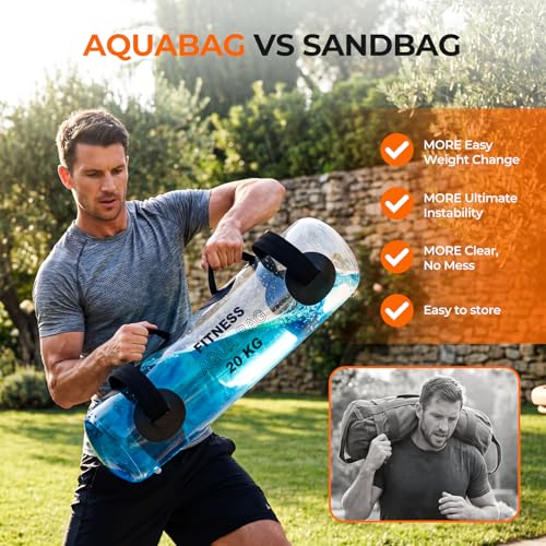 Water Weights Aqua Bag, 44 lbs - Adjustable Portable Water Weight Workout Sandbag Alternative Stability Fitness Equipment for Strength Core Balance Training Full Body Exercise Home Gym
