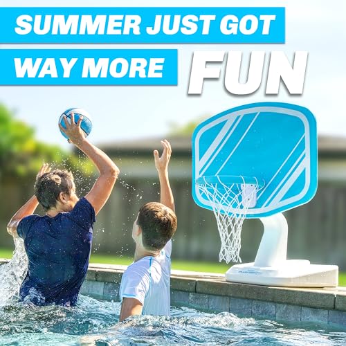 GoSports Splash Hoop PRO Pool Basketball Game – Modern Poolside Basketball Hoop with Backboard, Ball & Pump – Swimming Pool Basketball Hoop for Inground & Above Ground Pools - color: Aqua