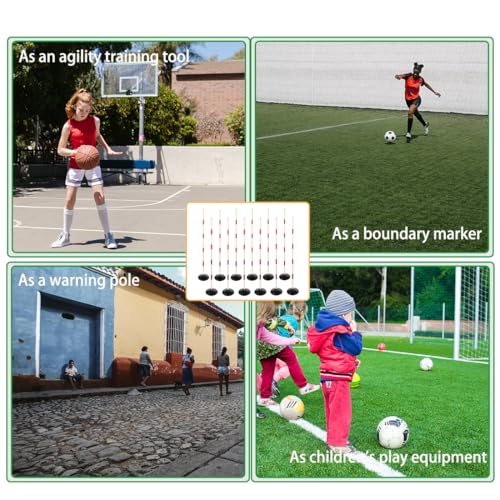 Red-White Soccer Agility Pole Set Rubber Base Dribbling Stick Traffic Warning Sign Pole Multifunctional Training Pole - color: Pack of 12, style: 4.9 FT