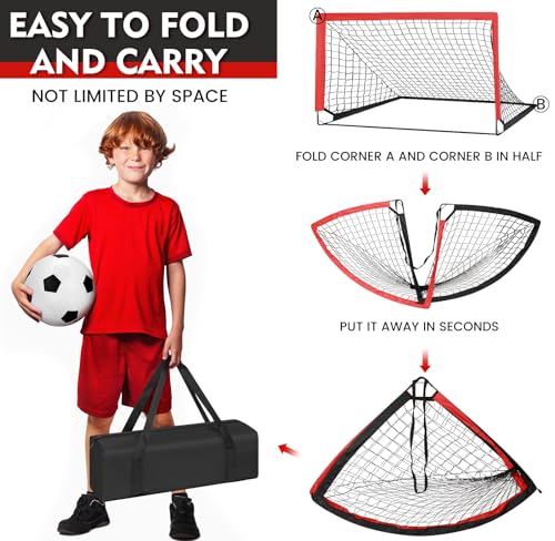 6' x 4' Soccer Goals Nets for Backyard Beach Pop Up Soccer Training Equipment Net Portable Goal Set with Ball, and Cones, Youth Outdoor Sports Games Football Goal with Carry Bag