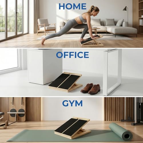 Premium Wooden Slant Board, Adjustable Calf Stretcher & Squat Wedge with 5 Incline Angles, Anti-Slip Surface, Supports 550 lbs, Plantar Fasciitis Relief Tool for Home Gym & Office
