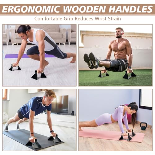Parallettes Push Up Handles - Heavy Duty Steel Frame with Ergonomic Beech Wood Grips, Calisthenics Equipment for Strength Training, Anti-Slip Push Up Bars for Home Gym (250kg Capacity)