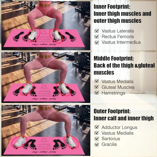 Squat Mat with Foot Position Guide, Anti-Slip Squat Target Mat for Home Gym, Leg, Glute and Ab Workouts, Lightweight Rollable Exercise Mat, 31.5" x 13.78" - color: Pink