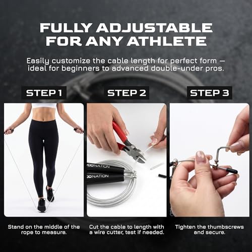 Speed Jump Rope for Men & Women with Adjustable Alloy Steel Cable, Lightweight Handles, and Smooth Rotation—Perfect for Boxing, Cross Training, Double Unders, and High-Intensity Workouts - Black & Red