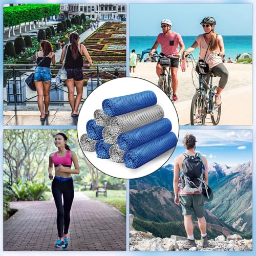 Honoson 10 Pcs Cooling Towel Bulk - Neck & Face Cool Chilly Towels Microfiber Breathable Sport Sweat Rag for Gym, Yoga, Travel, Camping, Running, Outdoor (Grey,Blue) - color: Grey, Blue