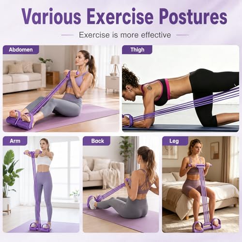 Pedal Resistance Band with Handles, 8 Tube Upgraded Exercise Band, 3-in-1 Multi-Function Latex Fitness Equipment for Foot Pull, Back & Chest Workout - color: Purple