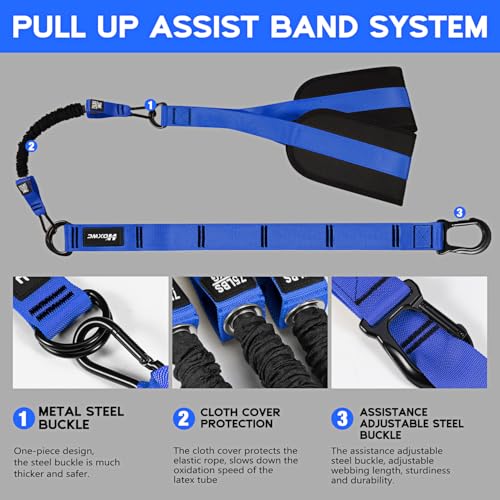 HOXWC Pull Up Assistance Bands, Adjustable Heavy Duty Resistance Band for Pull Up, 3 Pull Up Bands, Comfortable Fabric Feet/Knee Rest, Assistance Bands for Pull-Up, Home Fitness, Body Stretching - color: Blue Pull-Up Bands