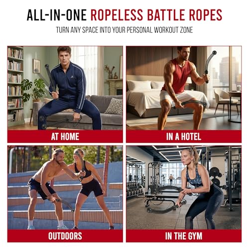Weighted Ropeless Battle Ropes Home Gym Cordless Heavy Duty Exercise Equipment with Strap Portable Low Impact Cardio Workout Strength HIIT Training Fitness Tool for Arms Core Full Body Father's Day