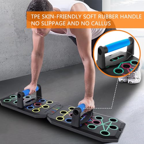 Push Up Board Fitness, BESUNTEK Foldable Multi-Function Exercise Board with Elastic Cord for Total Body Workouts, Portable Push Up Board for Floor
