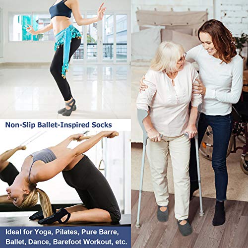 Ozaiic Pilates Socks for Women Non Slip Grip Yoga Barefoot Indoor Workout - color: 4 Pairs - Black/Navy/D.gray/ Burgundy