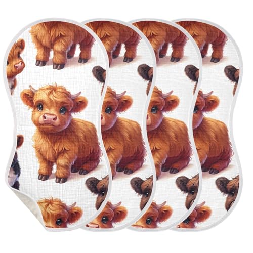 Little Highland Cows Muslin Burp Cloths 2 Pack - Extra Large 22"x11", 4-Layer Soft Absorbent Cotton, Waterproof Backing, Baby Drool Rags for Newborn