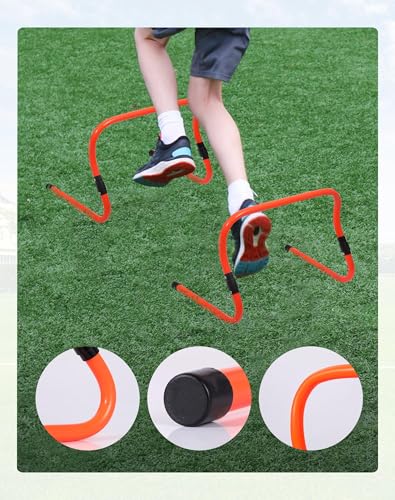 Agility Hurdles,9"-12.6" Adjustable Speed Training Hurdles for Football, Basketball, Soccer Hurdles Training Equipment Set of 6 Cones Set - color: Orange 10 Pack
