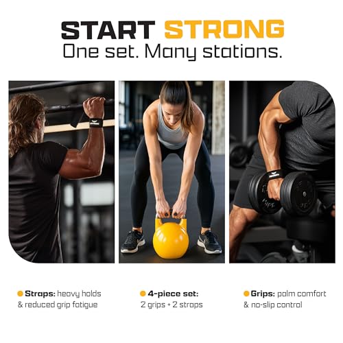 2-in-1 Wrist Straps for Weightlifting with Anti-Slip Hand Grips, Gym Lifting Straps with 60 cm Cotton Support, Padded Durable Design, Wrist Lifting Straps Gloves Alternative