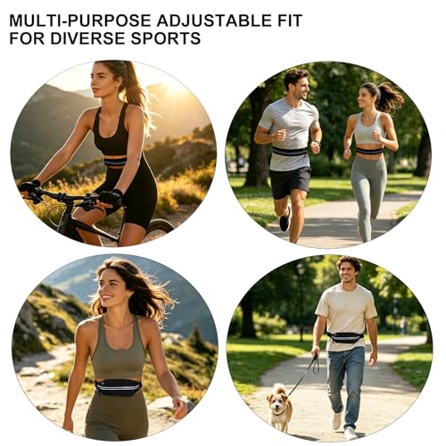 Running Belt for Women Men, Slim Fanny Pack Fits 23-32 Inch Waists, Water Resistant Reflective Waist Bag for 7" Phone Keys Cards, Nylon Spandex Belt for Jogging Travel Cycling