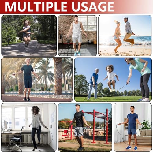 Adjustable Weighted Jump Rope, 9ft Long Tangle-Free Rapid Speed Jumprope for Fitness Exercise Workout Home Gym Double Dutch Crossfit, Battle Skipping Jumping Rope for Women Kid Men Girl Tall Boy