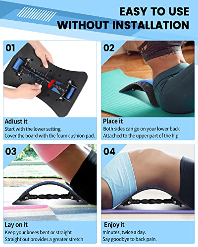 HOEUSH Back Stretcher Lumbar Back Cracker Massager, Multi-Level Support, Heat & Speed Control, Black, Sciatica, Battery Powered, Home Use