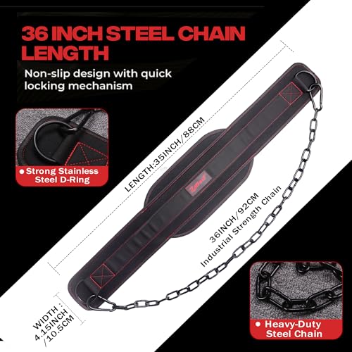 Weightlifting Dip Belt with Chain, Heavy Duty 550-650 lbs Capacity, for Dips and Pull-ups