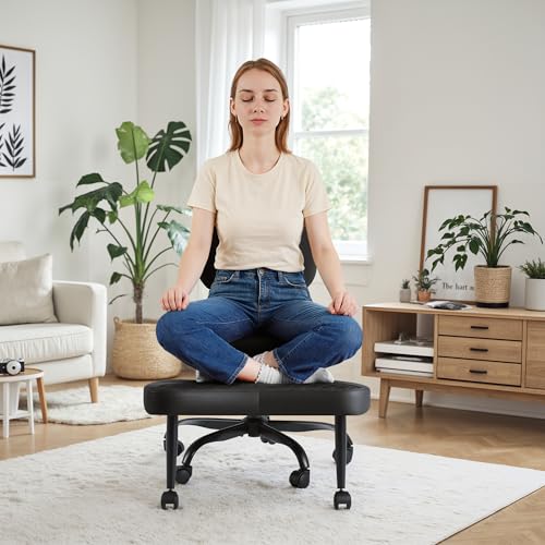 Homall Ergonomic Cross Legged Office Desk Chair with Wheels, 360° Swivel and Adjustable Height for Meditation and ADHD,Criss Cross Kneeling Chair with Lumbar Support (Leather, Black) - color: Black