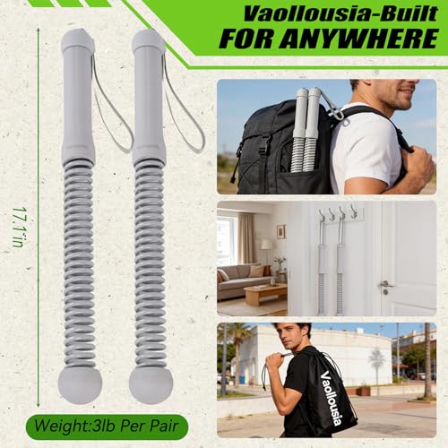 Ropeless Battle Ropes for Home Gym&Travel - 2 Pack Cordless Portable Battle Ropes, Exercise Rope Sticks for HIIT, Strength & Cardio, Fitness Enthusiasts and Athletes, Grey